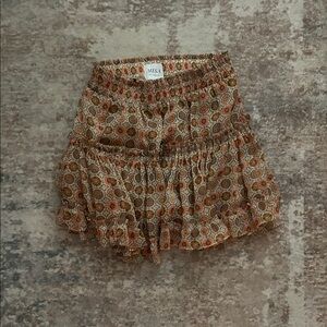 Misa Los Angeles Floral Tiered Mini Skirt in Orange and Brown